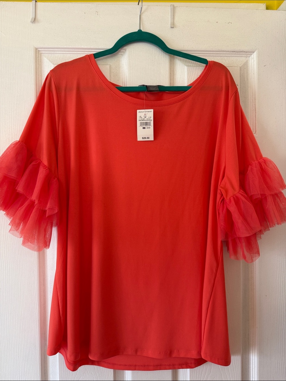 Ashley Stewart Coral Tiered Ruffle Sleeve Top